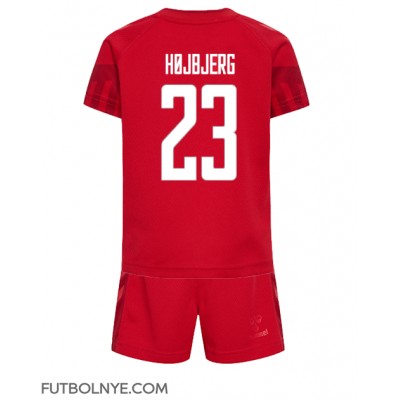Camiseta Dinamarca Pierre-Emile Hojbjerg #23 Primera Equipación para niños Mundial 2022 manga corta (+ pantalones cortos)